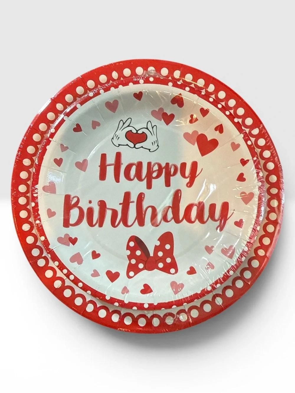 Red Minnie Mouse Party Paper Plates & Cups Set for party of 24 Happy Birthday
